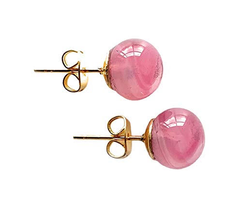 Image of Earrings with pink alabaster Murano glass sphere studs