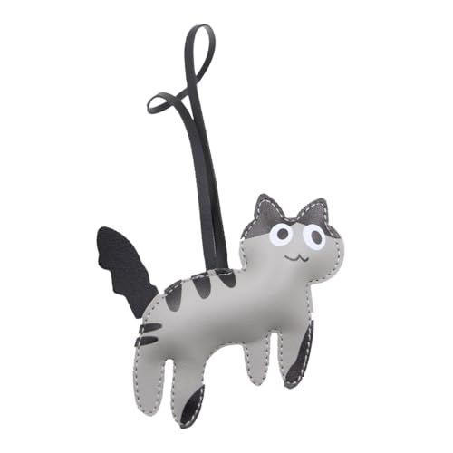 KASFDBMO Adorable colgante de mochila de piel sintética con forma de gato, elegante llavero adecuado para la escuela y actividades de ocio, gris