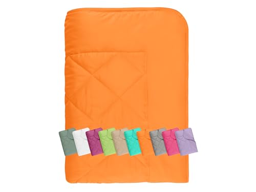 npluseins Sommerdecke - Picknickdecke - Leichtbettdecke - in 2 Größen und in 7 modernen Farben, ca. 135 x 200 cm, orange