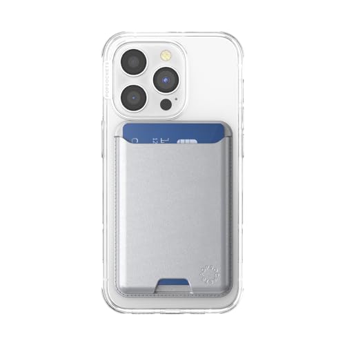 Image of PopSockets Phone Wallet Without Expanding Grip, Phone Card Holder, Wireless Charging Compatible, Wallet Compatible with MagSafe Vegan Leather - Silver
