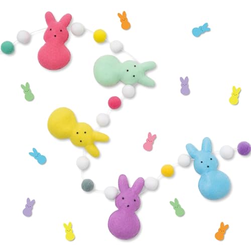 Image of JarThenaAMCS Easter Felt Banner 3D Colorful Bunny Garland Double-Sided Rabbit Pom Ball Bunting Garland for Spring Party Supplies Home Mantel Office Classroom Outdoor Indoor Hanging Decoration