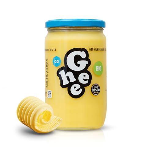 Ghee Butter BIO 600 g Reich an Vitaminen und Omega 3 6 Fettsäuren Great Taste Zertifikat Laktosefrei Ideal zum Braten Backen Ohne Zusatzstoffe Authentisches Ayurveda Ghee Butter 100% Europäisch