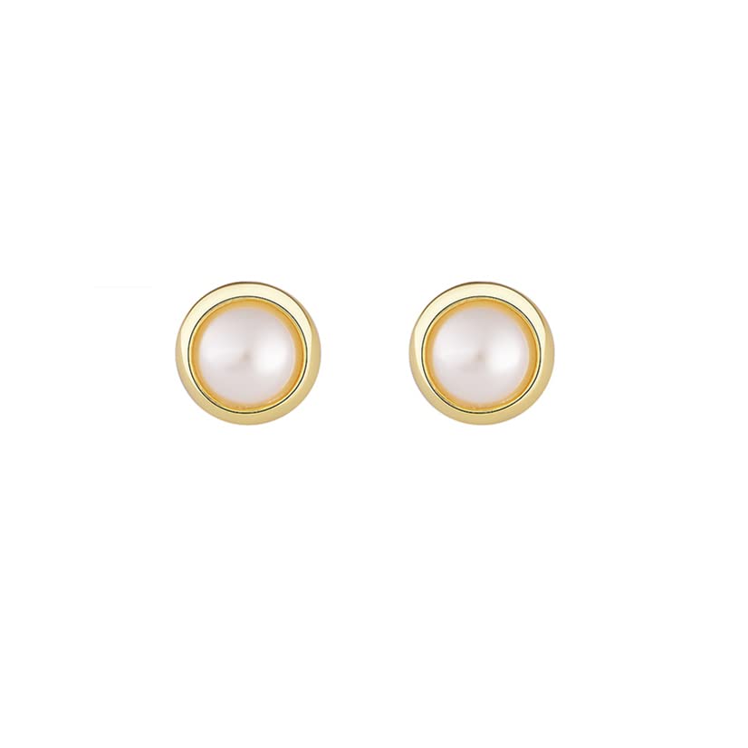 14k Gold Plated Brass Bezel Simulated Pearl Stud Earrings2
