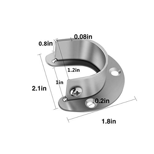 Closet Rod Holder Support U Shaped End Pole Socket Flange Set 4pcs Heavy Duty Stainless Steel 1" Diameter for Wardrobe Bracket Shower Curtain Rod Flange Socket Kit