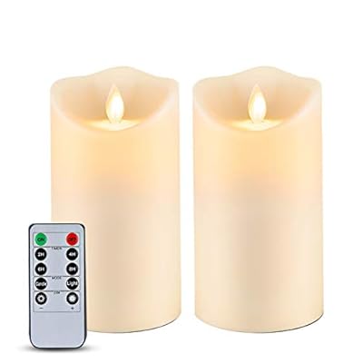 Homemory 6” x 3.25” Outdoor Waterproof Flameless Candles, Flickering Moving Flame LED Candles, Battery Operated Candles with Remote and Timers, Ivory Frosted Plastic, Set of 2