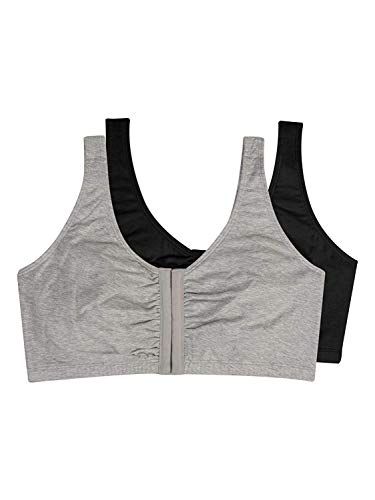 Fruit Of The Loom Women's Front Closure Cotton Bra, Black Hue/Heather Grey 2-Pack, 36 #TOP4
