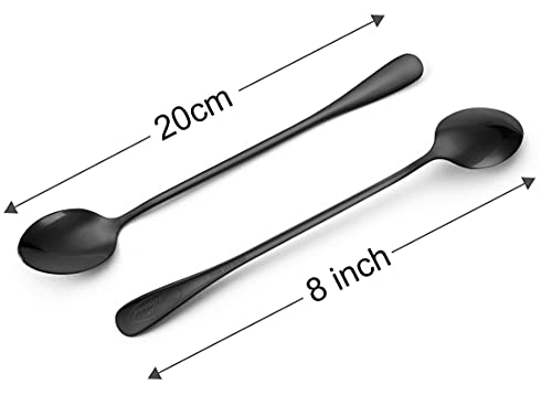 Marco Almond® KYA59 Iced Tea Spoon, Ice Cream Spoon, Titanium Coated Stainless Steel Long Handle Spoons for Coffee, Cocktail Stirring, Milkshake, Latte, Pack of 8, Black by Marco Almond - Image 2