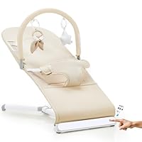 Lilian&Gema Baby Bouncer with Soothing Music, 3-in-1 Height-Adjustable Infant Bouncer Seat for Babies 0-6 Months, Infant Rocker Chair with Hanging Toys，Organic Oat