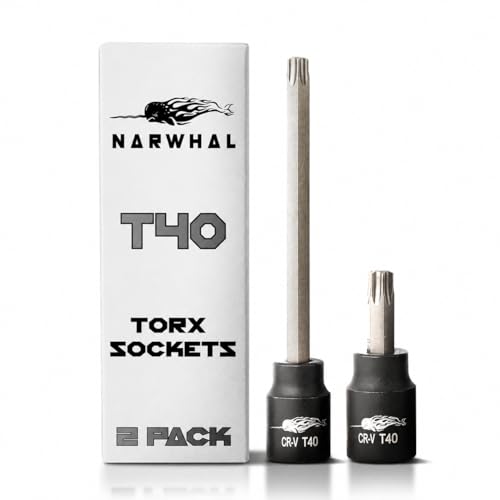T40 Torx Socket - 3/8 Drive - 2 Pack Includes 6 Long Bit & 2 Bit - Industrial Grade S2 Alloy Steel