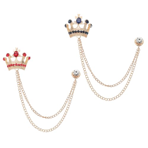 Image of PATIKIL Crown Hanging Chain Brooch Pins, Rhinestone Suit Pins Fashion Crystal Lapel Pins
