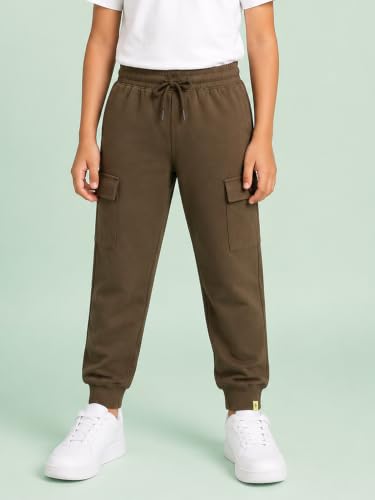 Image of KiddoPanti Boys Cotton Joggers | 100% Cotton Single Jersey | 2 Side Cargo Pockets with Flap | Elasticated Waist Band with Functional Drawcord | Soft & Breathable Track Pants
