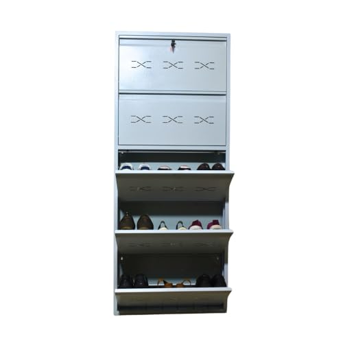 Image of I Metal Shoe Rack I Double Lock I Slim and Wall Mounted I 5 Shelves (Ivory Colour) I Coad LC 2L-05 IV I Height 71.5 Inches, Width 29 Inches, Depth 5.5 Inches I 3 Years Warranty.