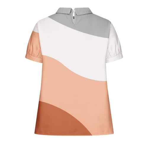 Blusa feminina casual de verão de linho com gola de boneca de manga curta 2024 blusas estampadas col