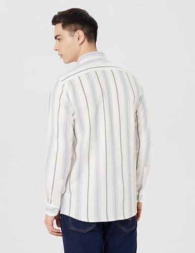 Image of Peter England Men's Linen Blend Shirt | Subtle Stripes | Full Sleeves