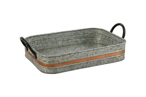 Galvanized Metal Serving Trays Iron Black Handles, Farmhouse Tray...