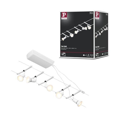Paulmann CorDuo, sistema di cavi per faretti, 94458, set Salt, massima CC 5 pezzi da 10 Watt l’uno, estensibile, bianco, opaco, cavi in plastica, GU 5,3, senza lampadine