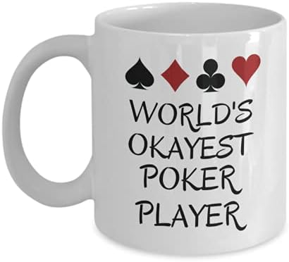 World's okayest poker player coffee mug - poker gifts for men unique - funny poker themed cup - man cave accessories for gamblers - gambling lover poker card game night mugs image 4