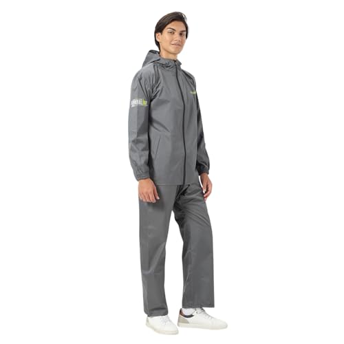 Image of Citizen Designer Rain Suit for Men, Special Stripe Rubberized Fabric, Heavy PVC Coating, PU Coated Waterproof Zipper, Reflective Print, Inbuilt Cap with High Neck, Elastic Cuff, Designer Tapping