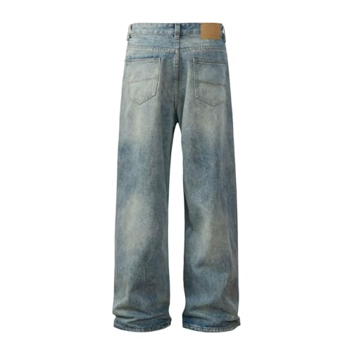 Jeans Pants Trousers Denim Trendy Washed Blue Grinding Fading Casual Commuter Straight Leg for Men4