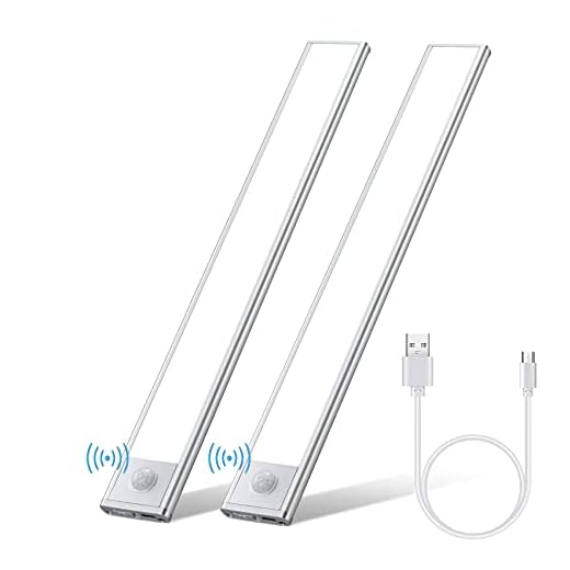 YBwanli LED-rörelsedetektor skåplampor, USB uppladdningsbart batteri nattlampa skåpljus, skåplampor sensorljus, garderob lampor inbyggd list belysning kökslampor (2 stycken)