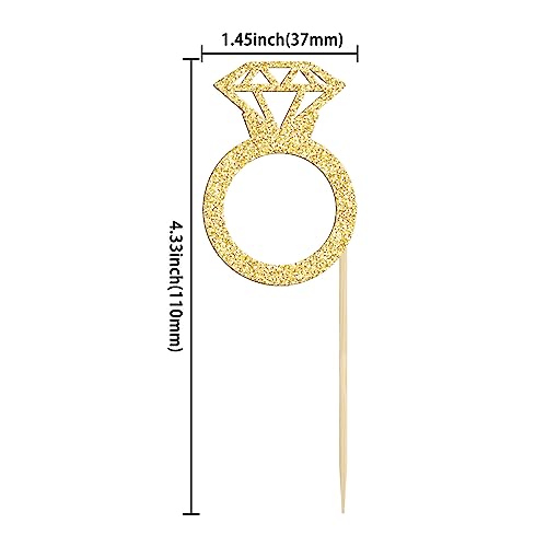 Gyufise 36Pcs Diamond Ring Cupcake Toppers Gold Glitter Diamond Wedding Ring Cupcake Picks for Marriage Engagement Anniversary Valentines Party Cake Decorations Supplies - Image 2