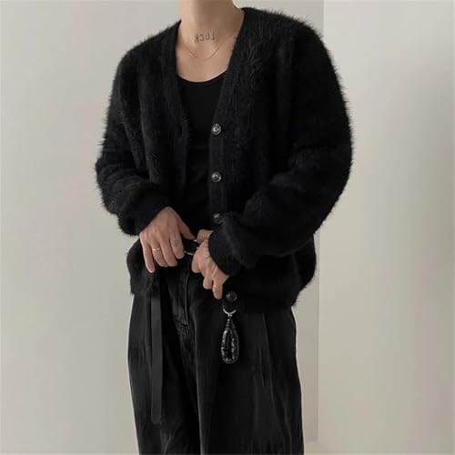 Men's Knitted Button Cardigan Sweatercoat Long Sleeve V Neck Vintage Korean Clothing 5