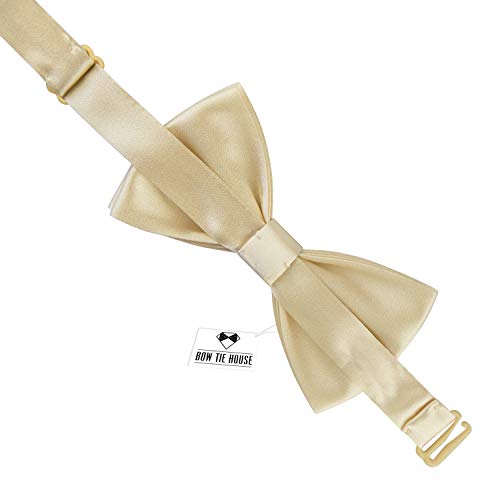 Image of Bow Tie House Real Silk Classic Pre-Tied Bow Tie Formal Solid Tuxedo with Gift Box