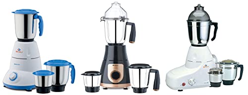 Bajaj GX-8 750W Mixer Grinder, 3 Jars, White & Bajaj GX-3701 750W Mixer Grinder, 3 Jars, Black & Bravo Dlx 500-Watt Mixer Grinder (White/BLUE)