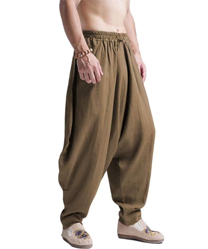 AITFINEISM Hommes Pantalon Confortable Taille Élastique Pantalon De Mode Unicolore Casual Yoga Hippies Pantalon (Vert 2,S) – vue 2