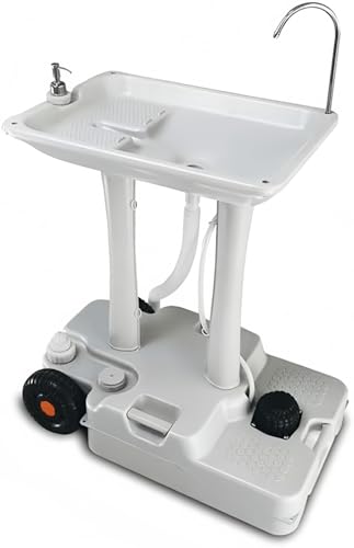 WGMポータブル洗面台 大型 簡易ポータブル洗面台 30L シンク ポータブル洗面台 足踏み式 電源不要 屋外 ソープ入れ ディスペンサー 付き 介護用 防災用 (ホワイト)