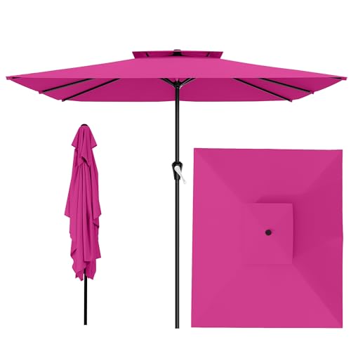 Image of AreShark 8'x10' 2 Tiers Rectangular Patio Umbrella - Outdoor Umbrella Waterproof UV Protection, Market Table Umbrella w /Crank for Pool, Backyard, Deck(Rose Pink)