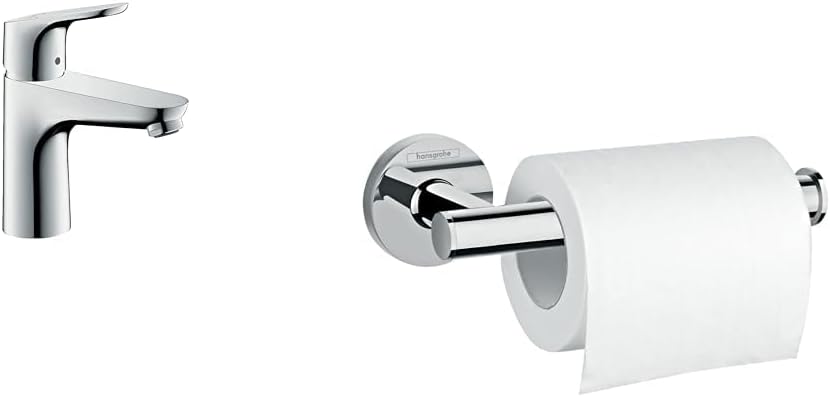 hansgrohe Focus Modern Upgrade Easy Clean Bathroom Sink Faucet Bundle with Toilet Paper Holder