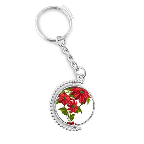 Llavero de Poinsettia Rojo con anillo giratorio DIYthinker Flor de Navidad