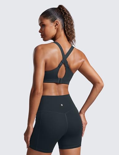 Image of CRZ YOGA Zip Front Cross Back Sports Bras | Molded Cups, Medium to high Support, Training, Adjustable Convertible Straps, Hook and Eye, for Women