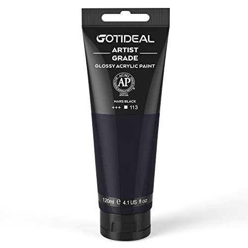 Image of GOTIDEAL Acrylic Paint Mars Black Tubes(120ml, 4.1 oz) Non Toxic Non Fading,Rich Pigments for Painters, Adults & Kids, Ideal for Canvas Wood Clay Fabric Ceramic Craft Supplies (Mars Black)-Glossy