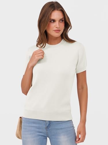 Image of ANRABESS Womens Short Sleeve Sweaters Wool Blend Crew Neck Sweater Shirts Business Casual Work Tops 2026 Summer Outfits