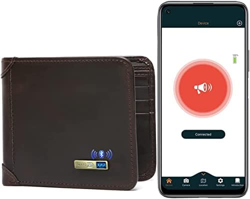 Clever Anti-Lost Wallet with Alarm, Bluetooth, Position Record (via Phone GPS) Item Finder, Cowhide Leather Locator Vintage Retro Style Trackable Intelligent Minimalist Purse (Dark Brown, Horizontal)