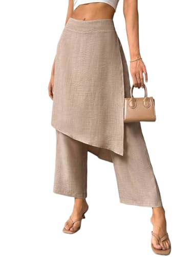 Womens Low Rise Wide Leg Loose Pant Two-Layered Straight Long Skirt Pants Trousers Spring Summer Casual Wear