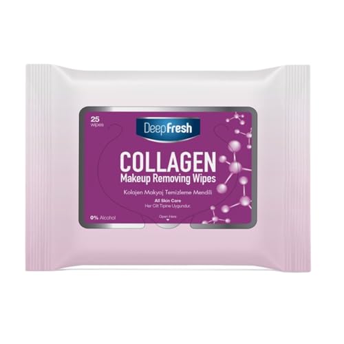 DeepFresh Collagen Make-Up Removal Wipes - Gentle Cleansing for Face & Eyes | Removes Waterproof Makeup, Hydrates Skin | Pack of 12| Travel-Friendly, Dermatologist-Tested