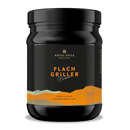 Royal Spice Flachgriller 700g - BBQ Gewürzmischung & Grillgewürz für Küche und Grill - Bester, klassischer Grillgeschmack - Ein MUSS für Nackensteak, Rückensteak, Bauchscheiben, Fleischspieße uvm!