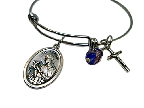 Saint Gerard Adjustable Bangle Bracelet with Cross charm Patron Saint of Fertility and Motherhood Reverses to Our Lady of Perpetual Help