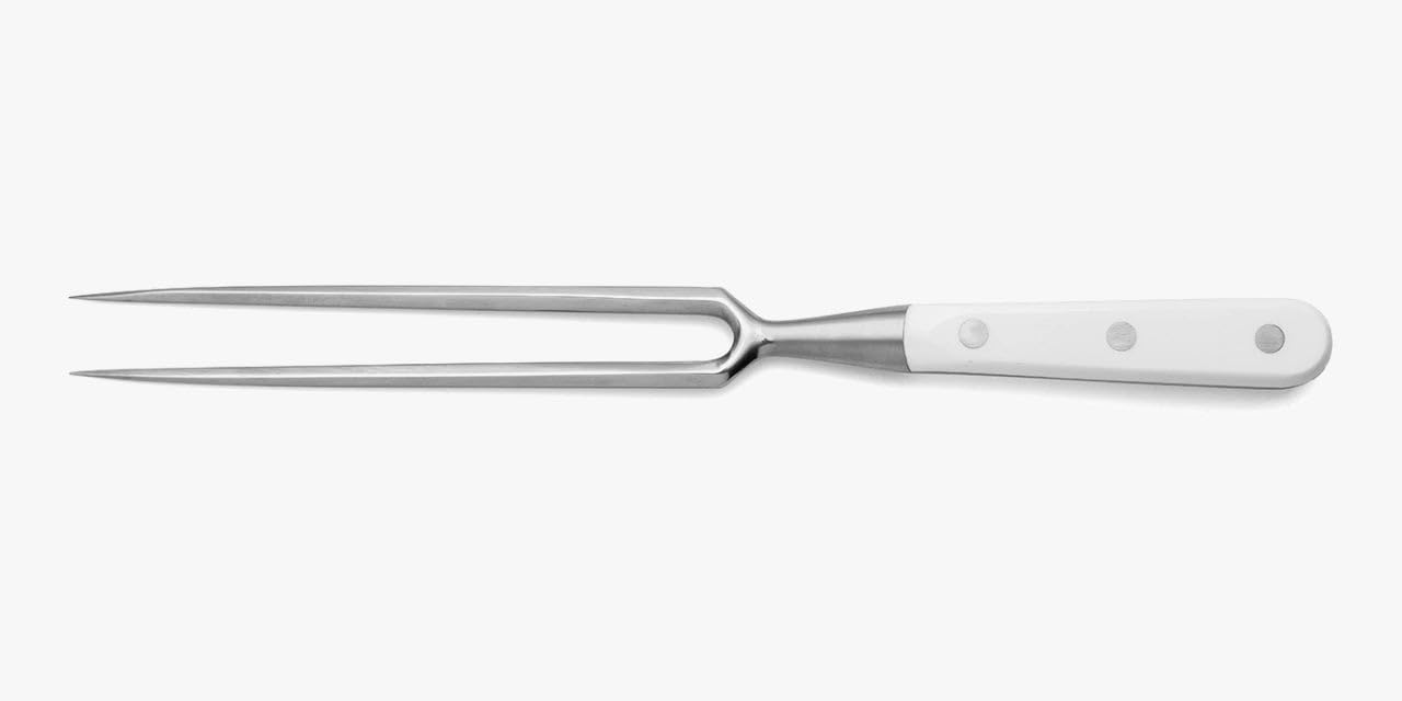 Arcos Tenedor para Trinchar, Hoja de Acero Inoxidable Forjado Nitrum 180 mm, Mango Blanco de Polioximetileno, Resistente y Duradero, Serie Riviera Blanc