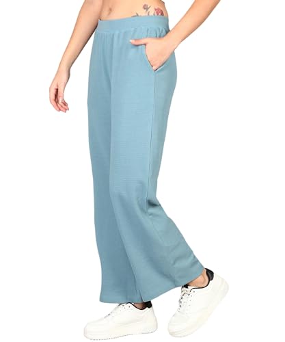 Image of Alan Jones Clothing Women's Straight Fit Mid Rise Solid Stretch Waffle Straight Pants