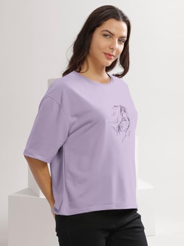Image of HELLCAT Beige Printed Loose Fit Crew-Neck Crop T-Shirt for Women