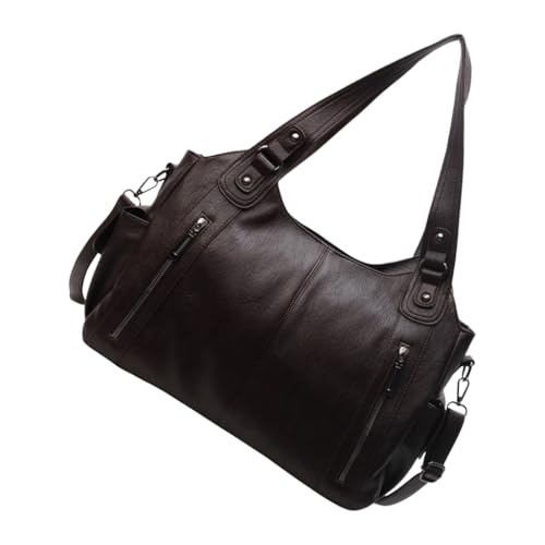 Sac à bandoulière spacieux en cuir PU marron avec grande capacité