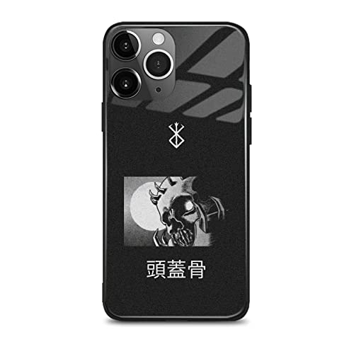 HEMINJYJEF Japanese Anime Anti-Drop Shell Cover Manga Pattern Non-Slip Glossy Glass Cell Phone Protective Case (for iPhone 14 Pro,Skull Knight)