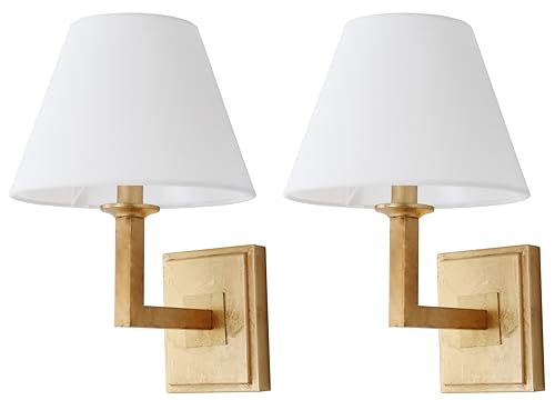 Image of SAFAVIEH Lighting Collection Pauline Modern Contemporary Gold Bedroom Bathroom Vanity Hallway Foyer Living Room Wall Sconce Set of 2 (LED Bulbs Included)