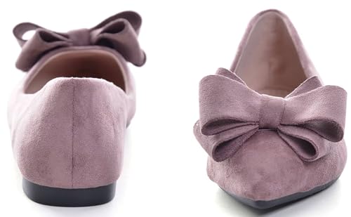Image of SAILING LU Womens Bowknot Ballet Flats Pointy Toe Suede
