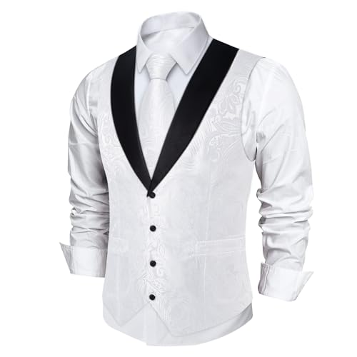 Image of DiBanGu Mens Paisley Suit Vest Silk Jacquard Waistcoat and Necktie Set Formal Shawl Collar Dress Vest 7PCS for Wedding Party