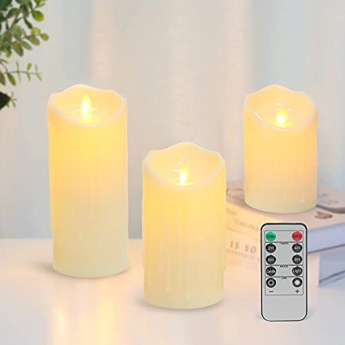 Flameless Flickering Fake Candles Battery Operated LED Candles with Remote Control Timer Waterproof Outdoor Electric Candles for Home Decor, Garden, Wedding Party, Halloween & Christmas (Set of 3)